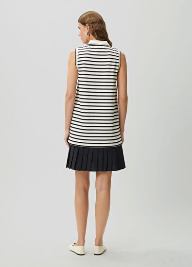 Beymen Club Lacivert Beyaz Çizgili Pileli Mini Polo Elbise - 5
