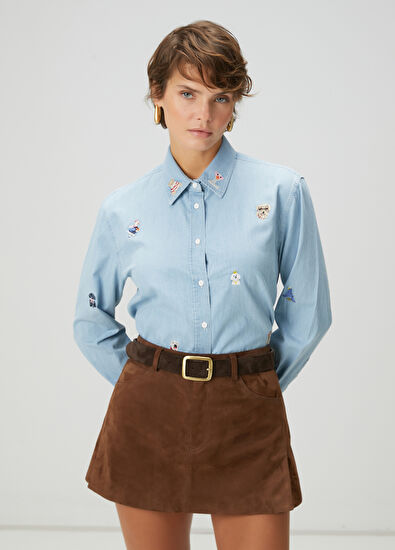 Beymen Club Blue Figure Embroidered Shirt - 5