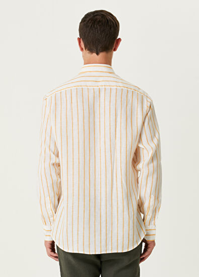 Beymen Club Comfort Fit White Yellow Linen Shirt - 3