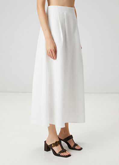 Beymen Club Off-White Long Linen Skirt - 3