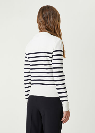 Beymen Club Beyaz Siyah Çizgili Kazak - 6