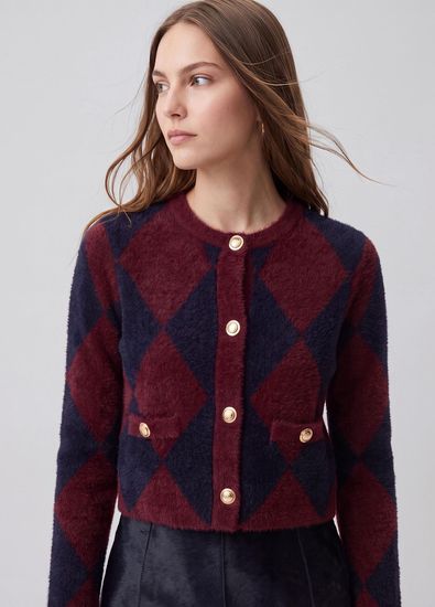Beymen Club Bordo Büyük Baklava Desenli Hırka - 3