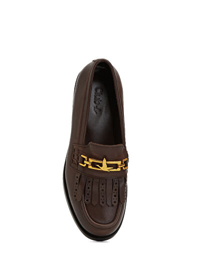 Beymen Club Kahverengi Zincir Logo Detaylı Kadın Deri Loafer - 4