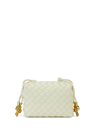 Ekru Örgü Dokulu Kadın Deri Çanta - Görsel 5