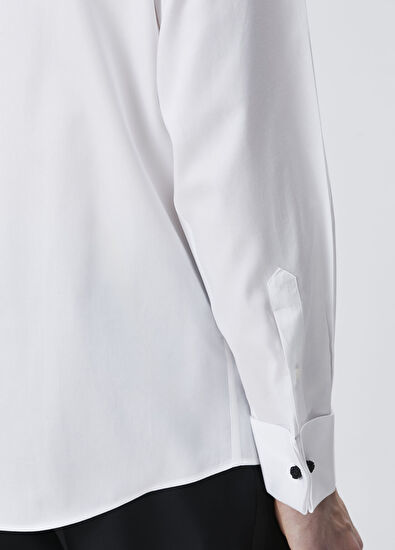 Custom Fit Beyaz Smokin Gömleği - Görsel 8