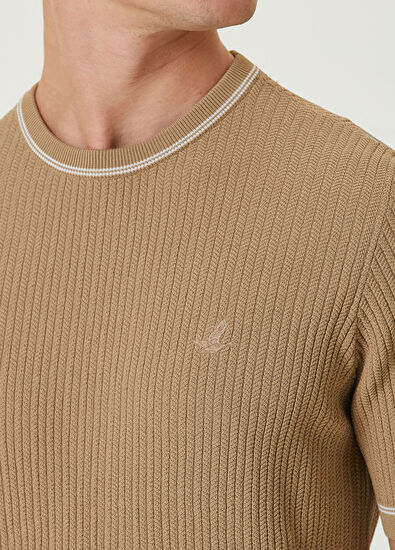 Beymen Club Beige Herringbone Short Sleeve Sweater - 6