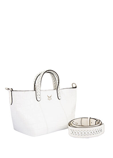 Qimu Hemithea Croco White Leather Women's Mini Handbag - 4