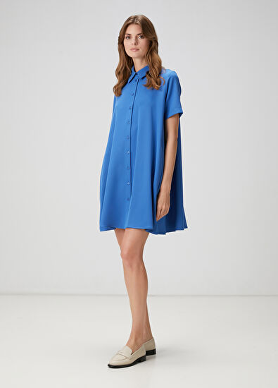 Beymen Club Mavi Mini Krep Gömlek Elbise - 3
