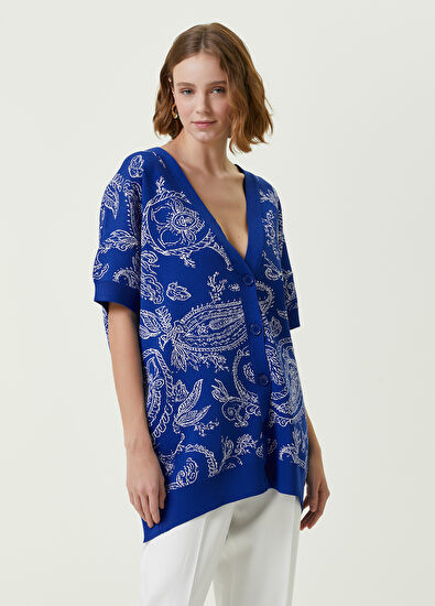 Beymen Club Mavi V Yaka Şal Desenli Hırka - 3