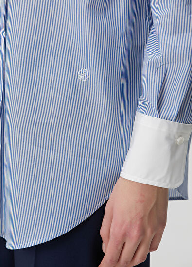 Boss Badina Mavi Çizgili Gömlek - 5
