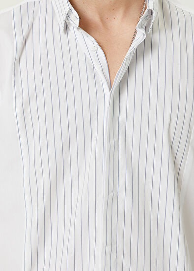 Network Beyaz Mavi Çizgili Gömlek - 7