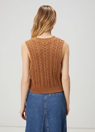 Beymen Club Kahverengi Saç Örgü Yelek - 5