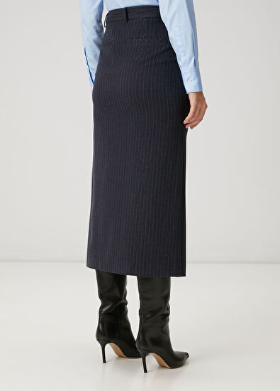 Beymen Club Lacivert Çizgili Midi Etek - 4