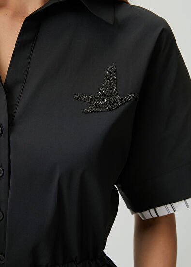 Beymen Club Siyah Taş Logolu Mini Gömlek Elbise - 6