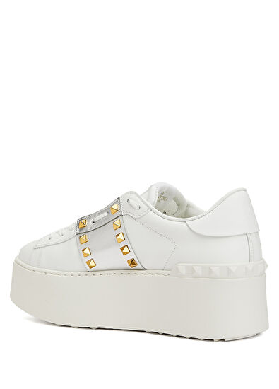 Flatform Rockstud Beyaz Silver Kadın Deri Sneaker - Görsel 5