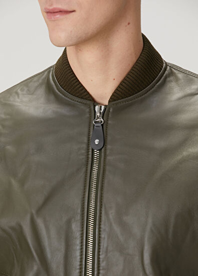 Dsquared2 Haki Deri Bomber Ceket - 5