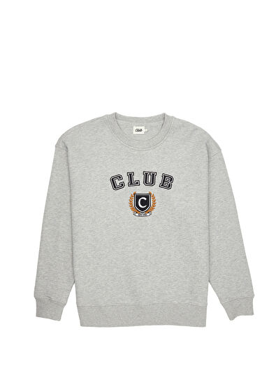Beymen Club Club Logo Grey Embroidered Basic Sweatshirt - 7