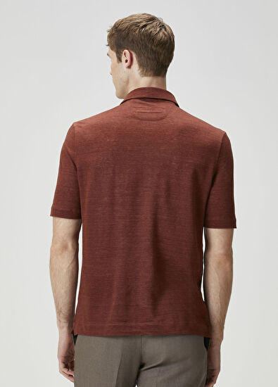 Zegna Kiremit Polo Yaka Keten T-shirt - 4
