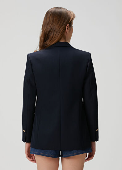 Sandro Sienne Navy Blue Double-Breasted Jacket - 4