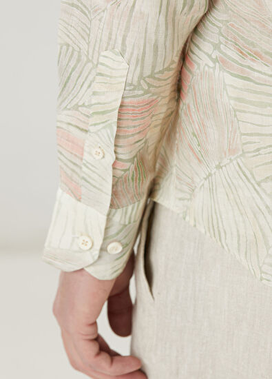 Beymen Club Comfort Fit Yeşil Yaprak Desenli Keten Gömlek - 7