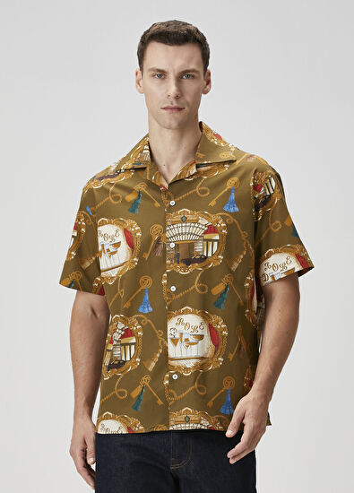 Drôle De Monsieur Haki Figür Desenli Kısa Kollu Gömlek - 3