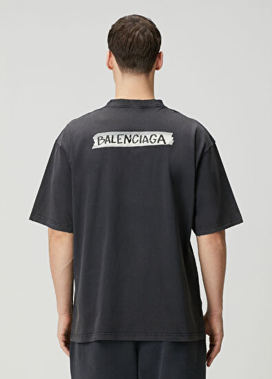 Balenciaga Masking Tape Siyah Logo Baskılı T-shirt - 4