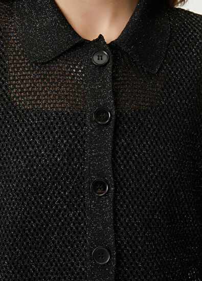 Beymen Club Anthracite Glitter Openwork Polo Sweater - 6
