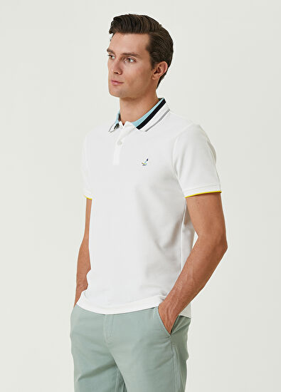 Beymen Club Comfort Fit Beyaz Polo Yaka Renkli Nakışlı T-shirt - 4