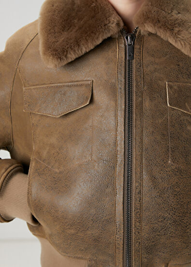 Beymen Club Haki Shearling Deri Ceket - 5