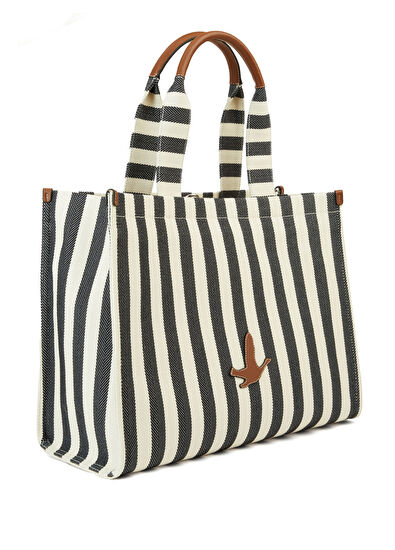 Beymen Club Lacivert Çizgili Kadın Kanvas Plaj Çantası - 3
