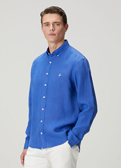 Beymen Club Comfort Fit Cobalt Linen Shirt - 5