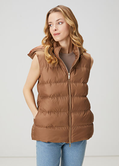 Beymen Club Brown Hooded Puffer Vest - 3