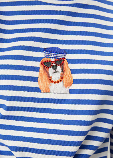 Beymen Club Mavi Çizgili Köpek Baskılı Sweatshirt - 6