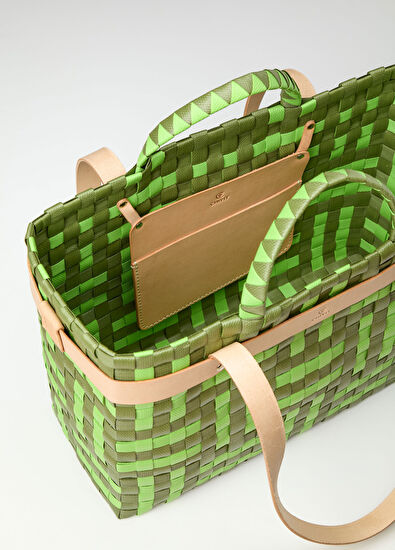 Chivit Andriake Basket Bag Olive Büyük Boy El Yapımı Kadın Omuz Çantası - 5
