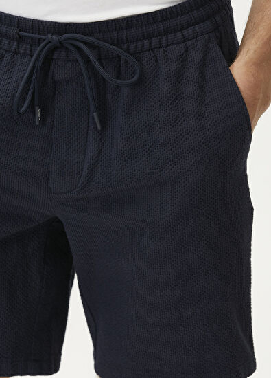 Beymen Club Navy Blue Waist Corded Seersucker Shorts - 4