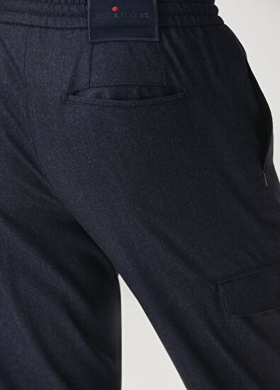 Mavi Beli Kordonlu Yün Jean Kargo Pantolon - Görsel 7