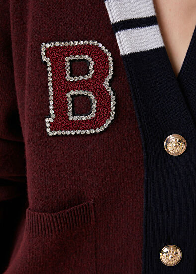 Beymen Club Burgundy Crystal Logo Wool College Cardigan - 5