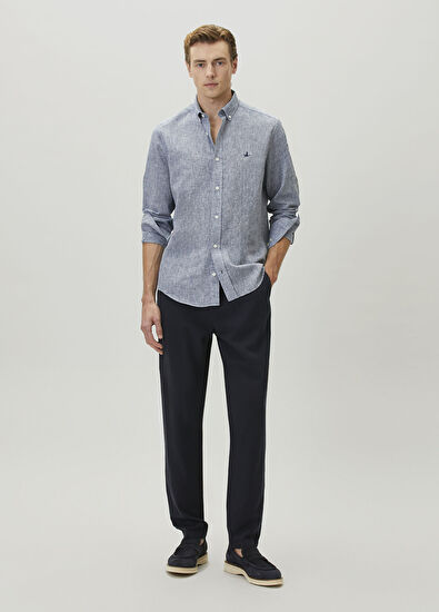 Beymen Club Comfort Fit Lacivert Keten Gömlek - 3