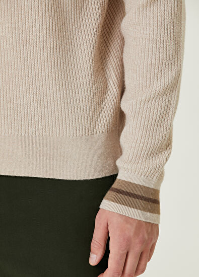 Beymen Club Ekru Yakası Zincir Örgü Dokulu Kazak - 7