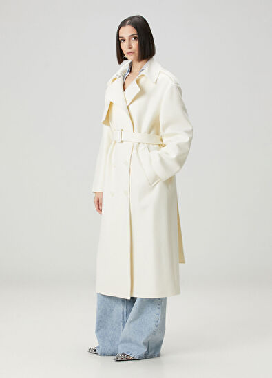 Ekru Yün Palto - Görsel 4