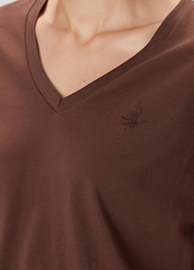 Beymen Club Brown V-Neck Flowing T-Shirt - 5