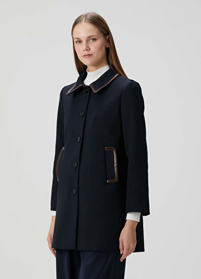 Sandro Navy Blue Garni Detailed Coat - 3