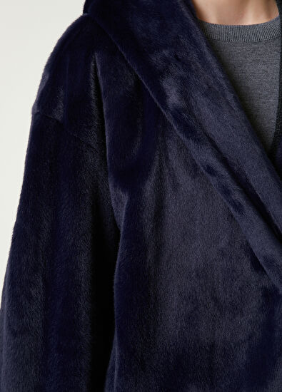 Beymen Club Navy Blue Hooded Faux Fur Coat - 5