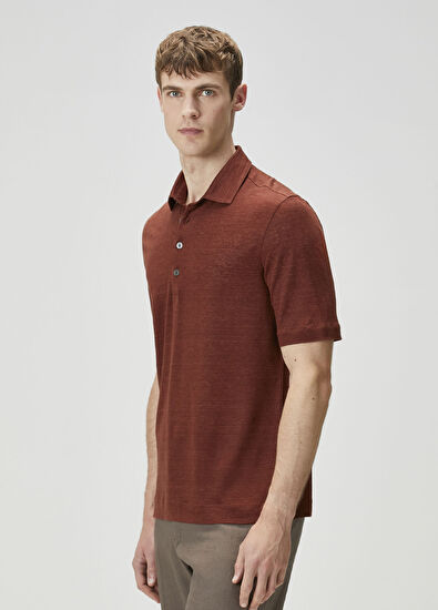 Zegna Kiremit Polo Yaka Keten T-shirt - 3