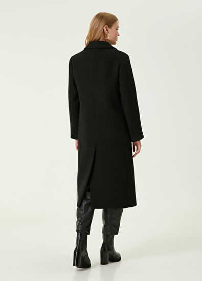 Beymen Club Black Butterfly Collar Double-Breasted Wool Coat - 6