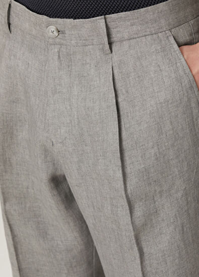 Beymen Club Gri Tek Pileli Keten Pantolon - 4