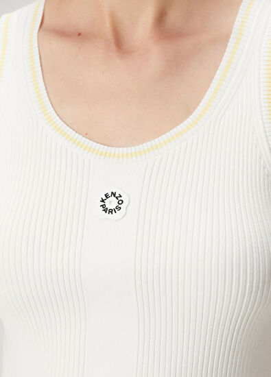 Kenzo Off-White Ribbed Tank Top - 5