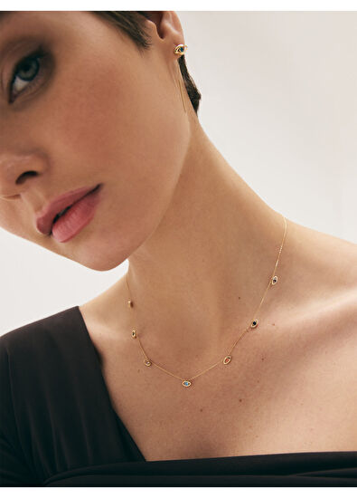 Evil Eye Rainbow 14 Ayar Altın Kadın Kolye - Görsel 7