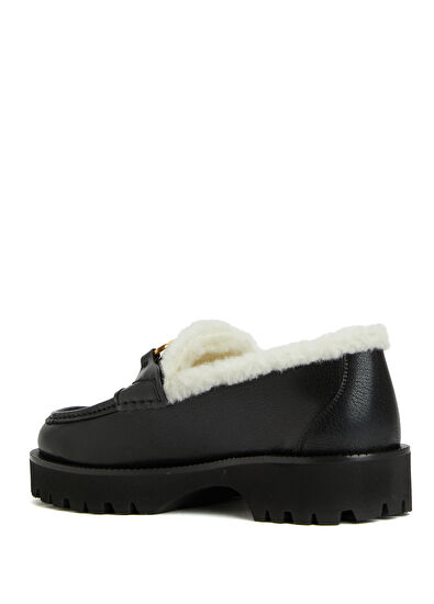 VLogo Siyah Kadın Deri Loafer - Görsel 5