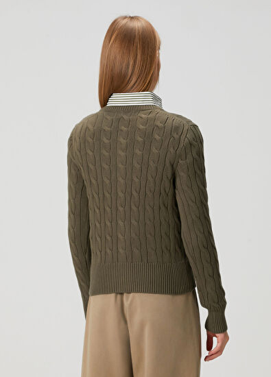 Haki Saç Örgü Hırka - Görsel 6